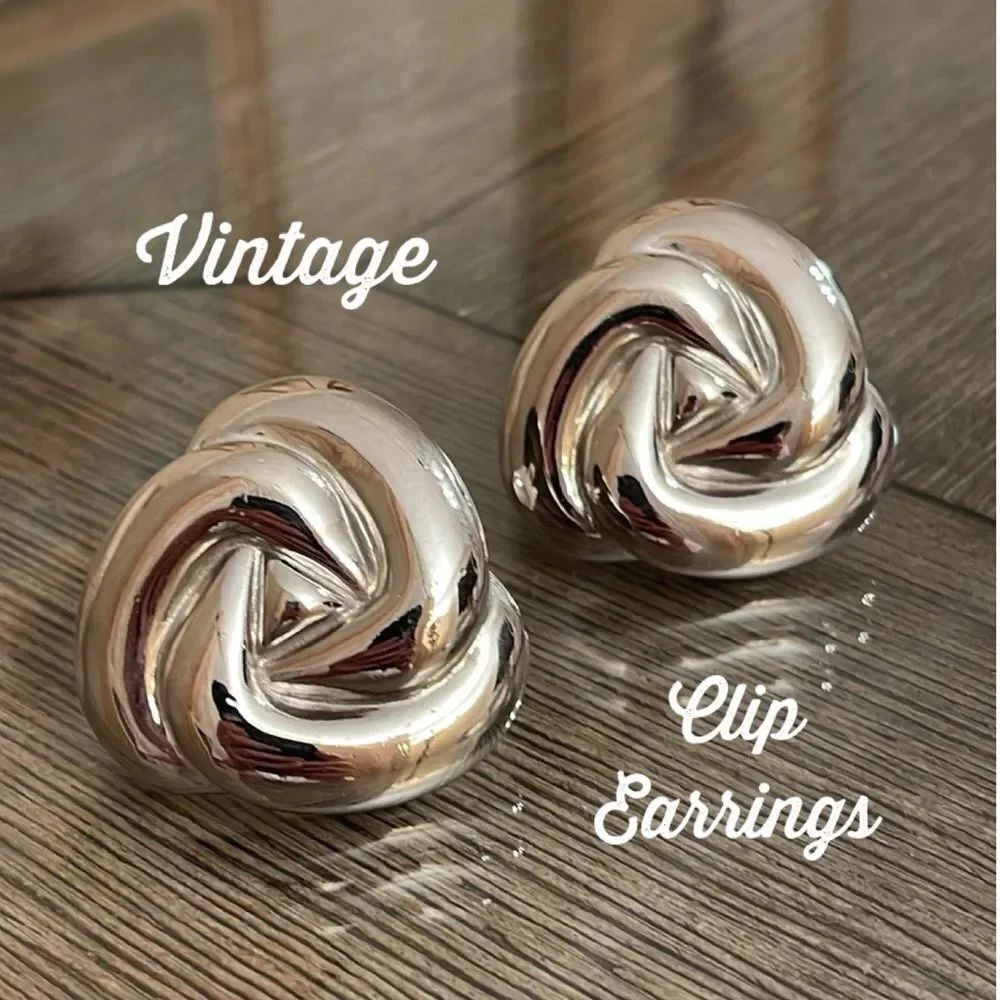 Vintage Large Silver Knot Clip Earrings